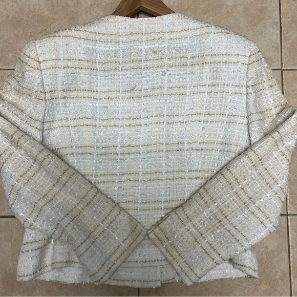 Christian Dior Women’s Blazer Size 12 White And Gold Tweed Jacket Vintage - Picture 9 of 14